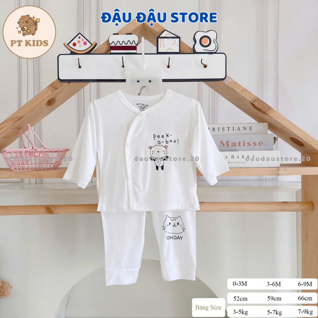 Set 5 bộ quần áo dài tay sơ sinh TT chất thun lạnh mềm mịn cho bé trắng in hoạ tiết cho bé 0 - 9 tháng DL0 Đậu Đậu Store