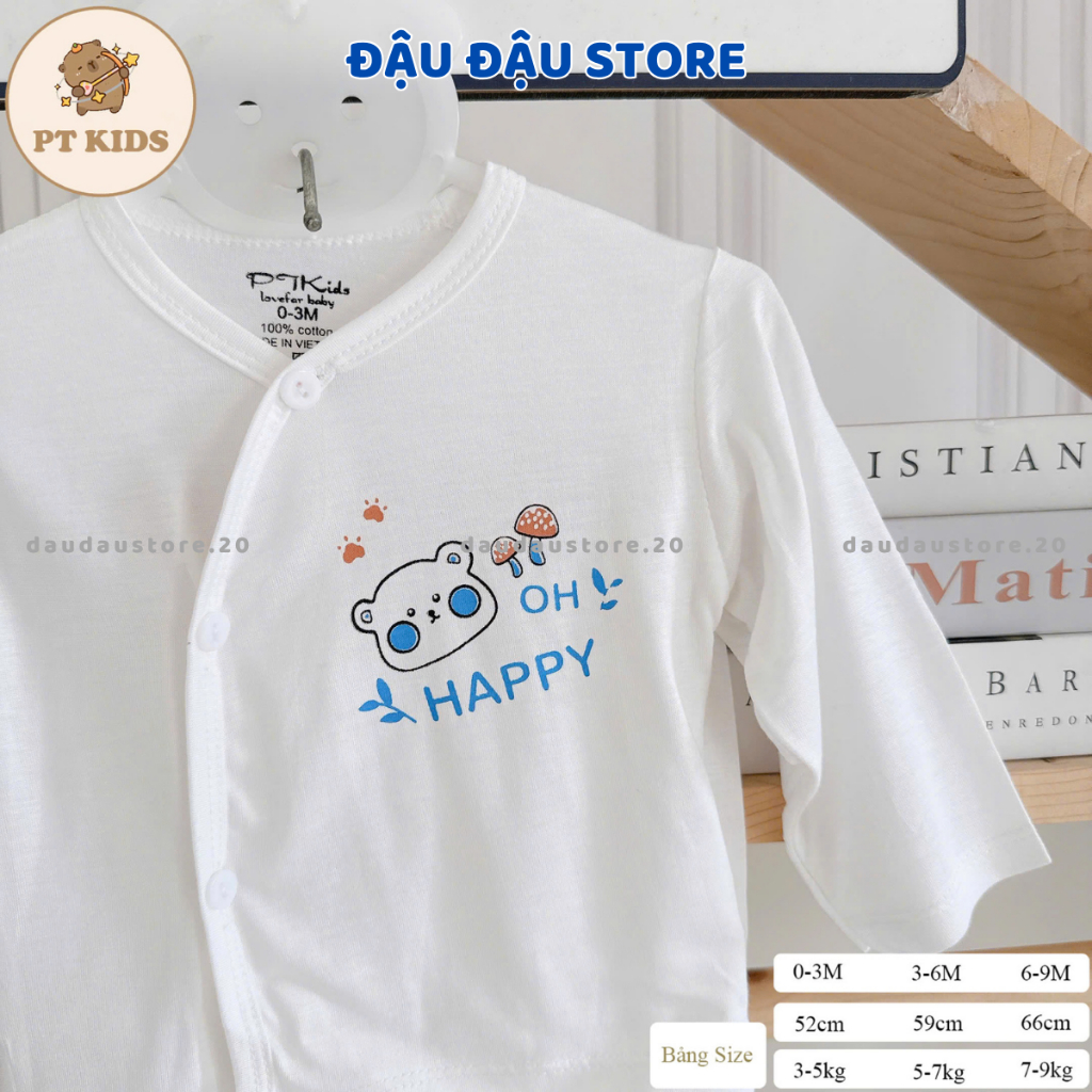 Set 5 bộ quần áo dài tay sơ sinh TT chất thun lạnh mềm mịn cho bé trắng in hoạ tiết cho bé 0 - 9 tháng DL0 Đậu Đậu Store