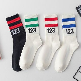 Combo 10 Đôi Tất/ Vớ Cổ Cao Unisex Sọc Màu Số 123 – Vớ Cotton Thể Thao Co Giãn, Phong Cách Hàn Quốc