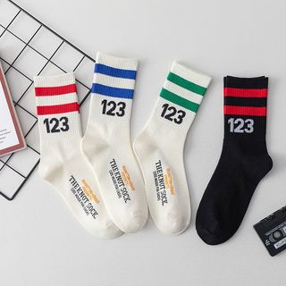 Combo 10 Đôi Tất/ Vớ Cổ Cao Unisex Sọc Màu Số 123 – Vớ Cotton Thể Thao Co Giãn, Phong Cách Hàn Quốc