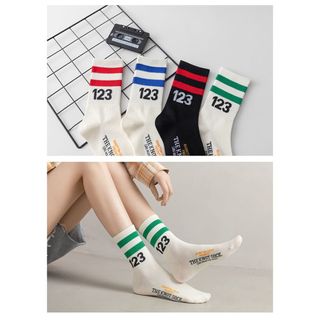 Combo 10 Đôi Tất/ Vớ Cổ Cao Unisex Sọc Màu Số 123 – Vớ Cotton Thể Thao Co Giãn, Phong Cách Hàn Quốc