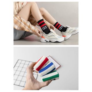Combo 10 Đôi Tất/ Vớ Cổ Cao Unisex Sọc Màu Số 123 – Vớ Cotton Thể Thao Co Giãn, Phong Cách Hàn Quốc
