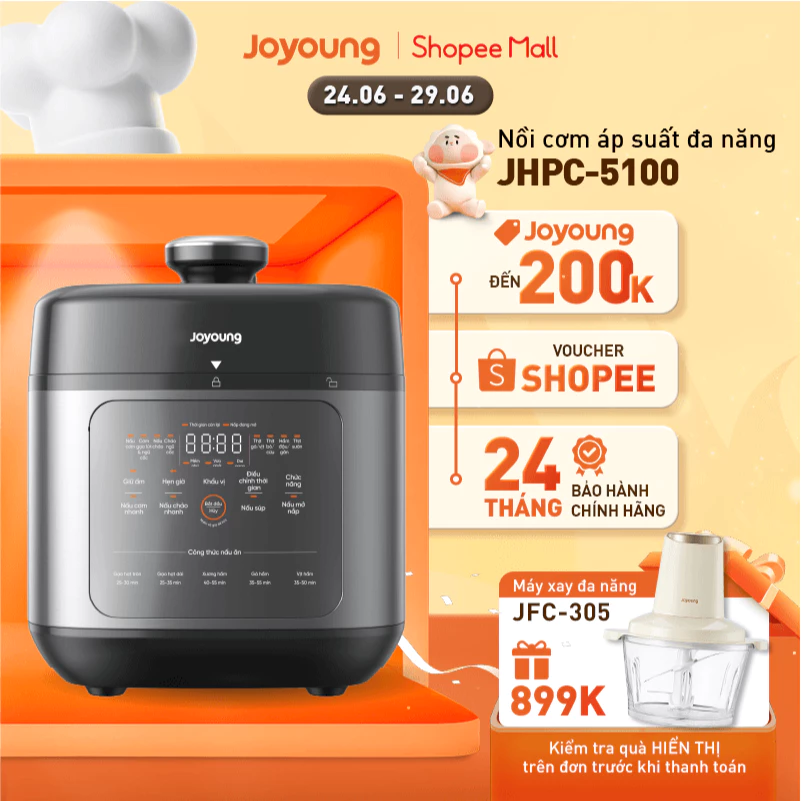 Nồi cơm áp suất, nồi áp suất đa năng Joyoung JHPC-5100 | Dung tích 5L (nấu cơm 1.8L) | Công suất 900W