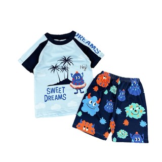 Đồ bơi bé trai BONBON Kids họa tiết Sweettdreams,bộ quần áo đi bơi ngắn tay bé trai 12-45kg