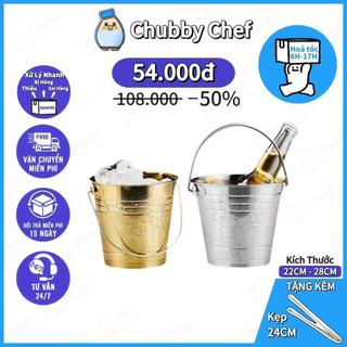 XÔ Đá inox có quai 1.5L - 3L Chubby Chef ướp lạnh chất liệu inox không gỉ không bạc màu thùng chứa đá uống nước ngọt bia