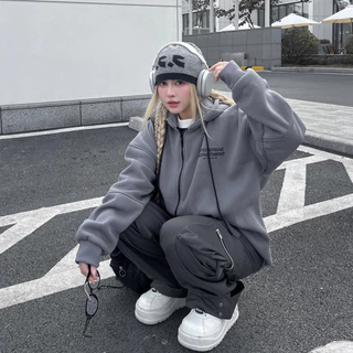 Áo Khoác Hoodie Phối Zip INTERBREAK Vải Nỉ Bông màu XÁM /ĐEN 🖤 Nam nữ unisex 🖤 Áo hoodie dây kéo Form Rộng July7store 🔥