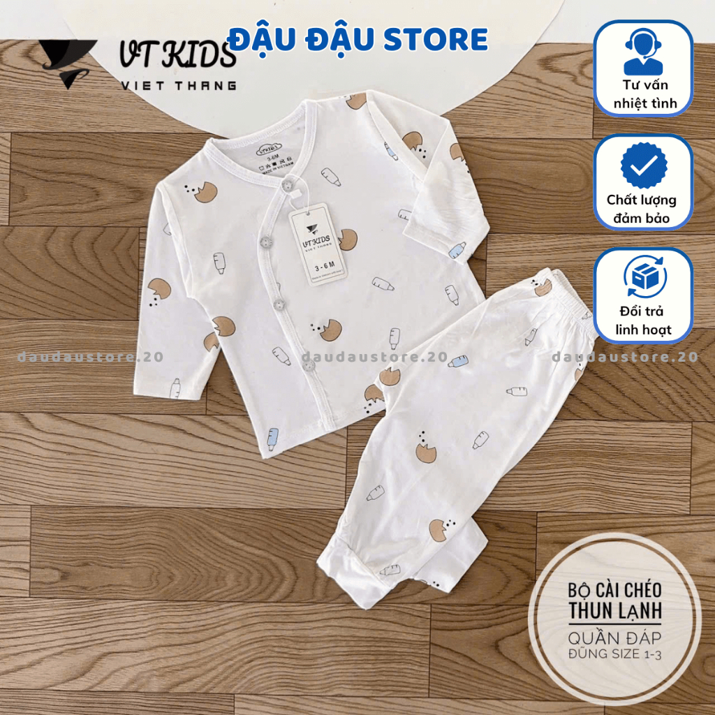 Set 2 - 3 Bộ Dài Tay Trắng VT Sơ Sinh cho bé chất thun lạnh in hoạ tiết cho bé 0 - 9 tháng DL05 Đậu Đậu Store