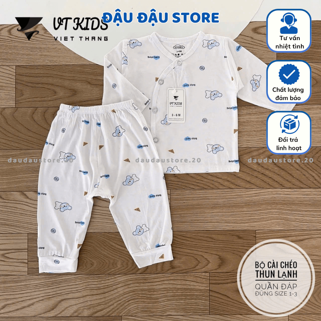Set 2 - 3 Bộ Dài Tay Trắng VT Sơ Sinh cho bé chất thun lạnh in hoạ tiết cho bé 0 - 9 tháng DL05 Đậu Đậu Store