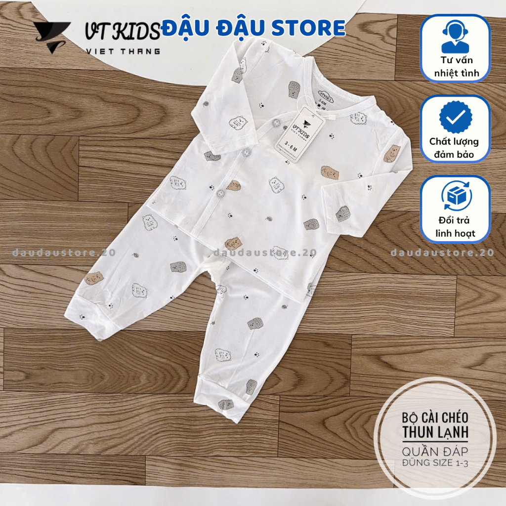 Set 2 - 3 Bộ Dài Tay Trắng VT Sơ Sinh cho bé chất thun lạnh in hoạ tiết cho bé 0 - 9 tháng DL05 Đậu Đậu Store