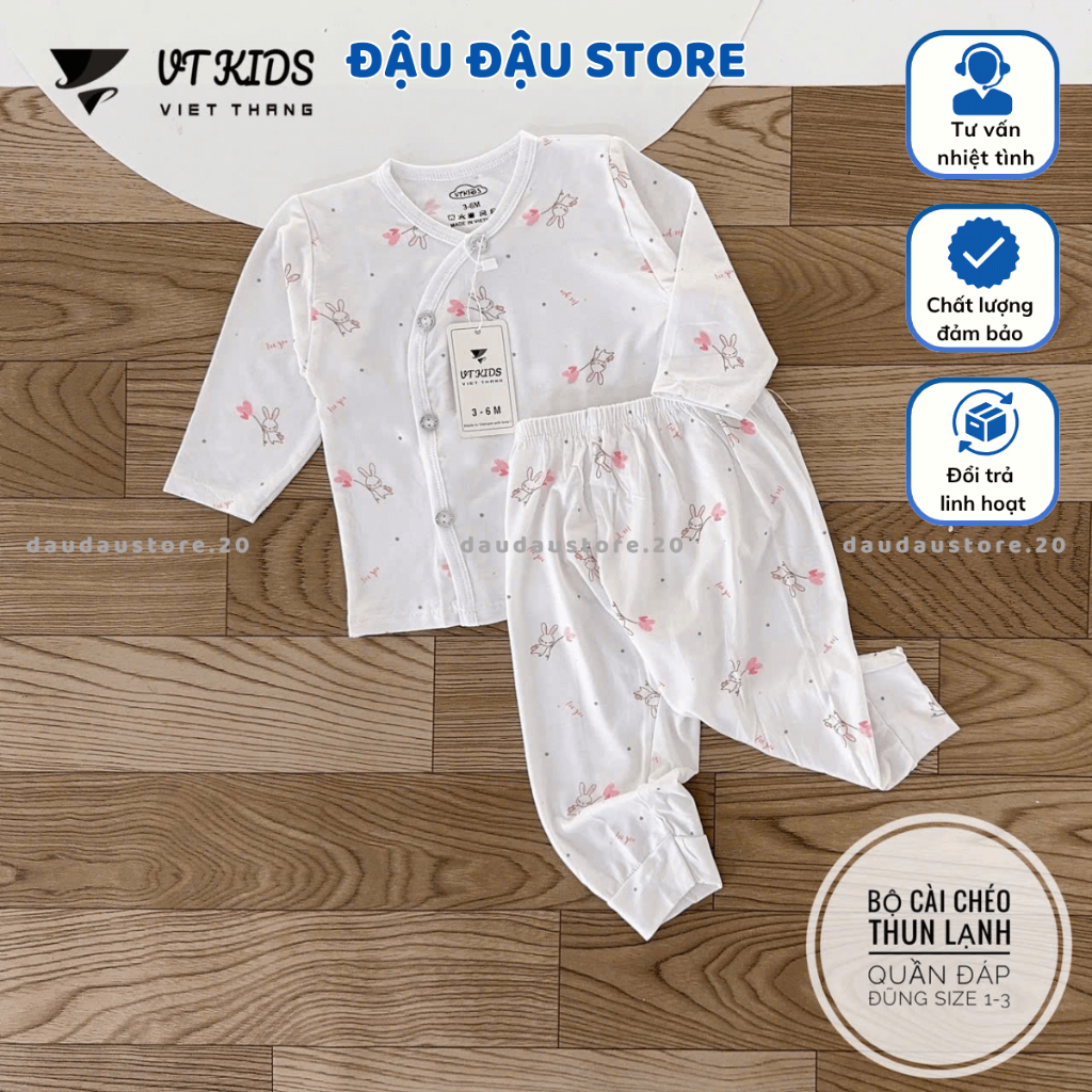 Set 2 - 3 Bộ Dài Tay Trắng VT Sơ Sinh cho bé chất thun lạnh in hoạ tiết cho bé 0 - 9 tháng DL05 Đậu Đậu Store