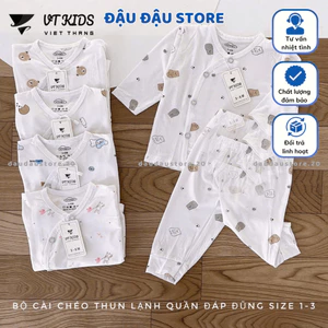Set 2 - 3 Bộ Dài Tay Trắng VT Sơ Sinh cho bé chất thun lạnh in hoạ tiết cho bé 0 - 9 tháng DL05 Đậu Đậu Store