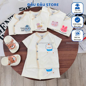 Combo 3/5 Bộ Cộc Tay Sơ Sinh LT Nền Kem Thun Lạnh in ngực mềm mịn cho bé trai bé gái 3-9kg CL77 Đậu Đậu Store