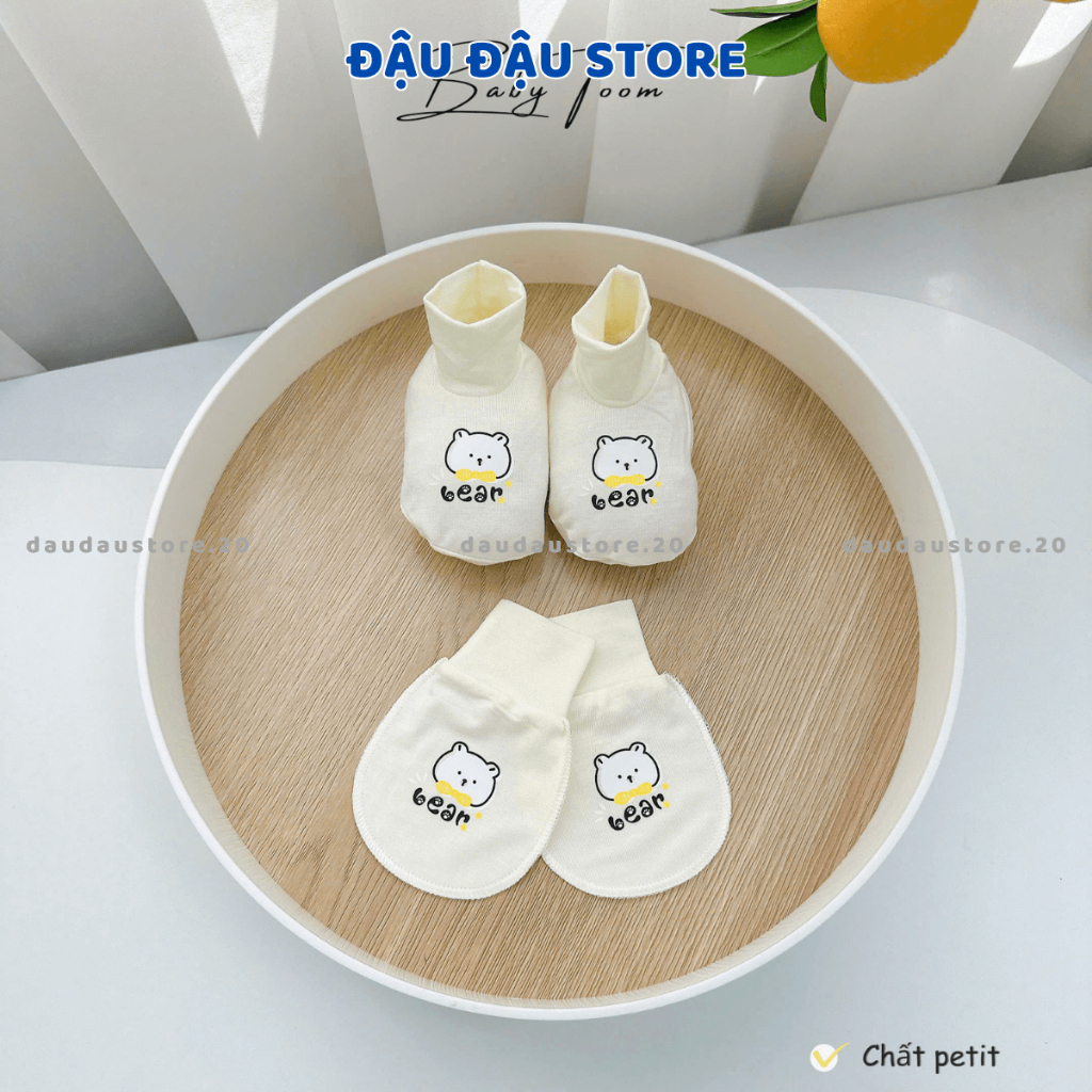Bao Tay Bao Chân BABY TOOM Thun Lạnh Petit Cho Bé Sơ Sinh mềm mịn co giãn in họa tiết Đậu Đậu Store