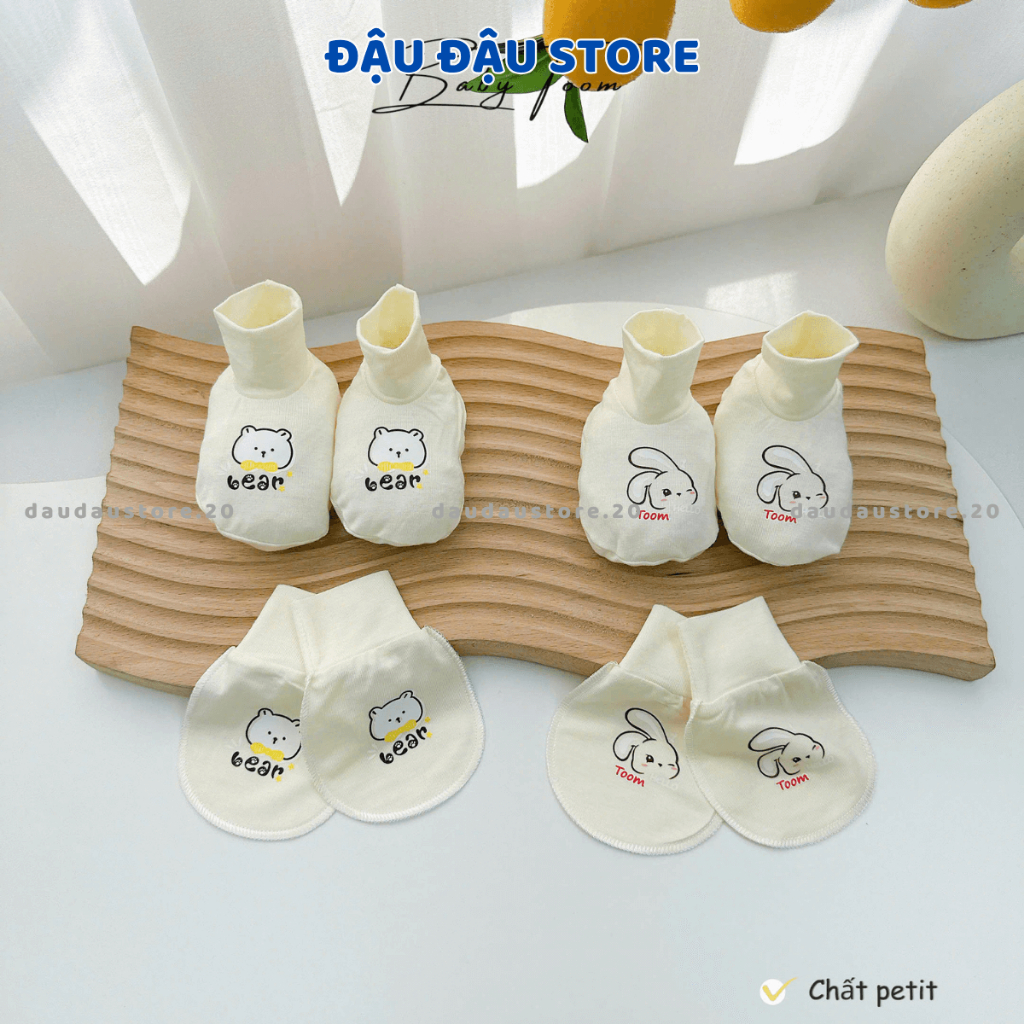 Bao Tay Bao Chân BABY TOOM Thun Lạnh Petit Cho Bé Sơ Sinh mềm mịn co giãn in họa tiết Đậu Đậu Store