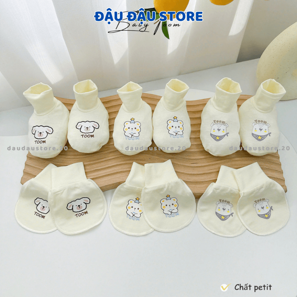 Bao Tay Bao Chân BABY TOOM Thun Lạnh Petit Cho Bé Sơ Sinh mềm mịn co giãn in họa tiết Đậu Đậu Store