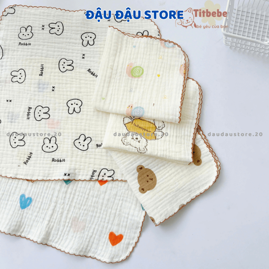 (SET 5 KHĂN) Khăn Sữa Xô Muslin Cho Bé Sơ Sinh 2 lớp cao cấp mềm mại và an toàn cho da bé - KT 28x28cm Đậu Đậu Store