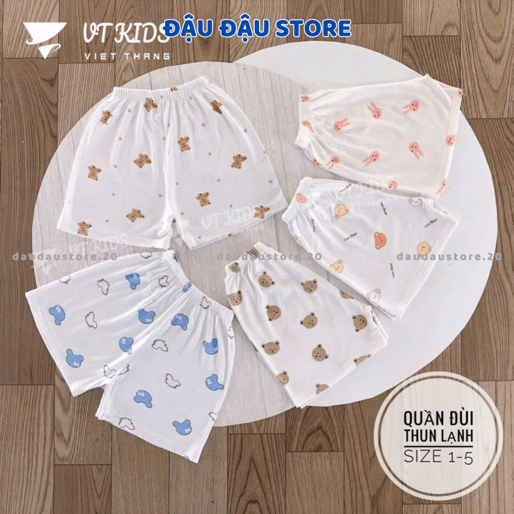 Set 5/10 Quần Đùi Quần Chục Trắng Thun Lạnh VT Cho Bé Gái Bé Trai 4-15kg Vải Mềm Mát Phối Họa Tiết [QL07] Đậu Đậu Store