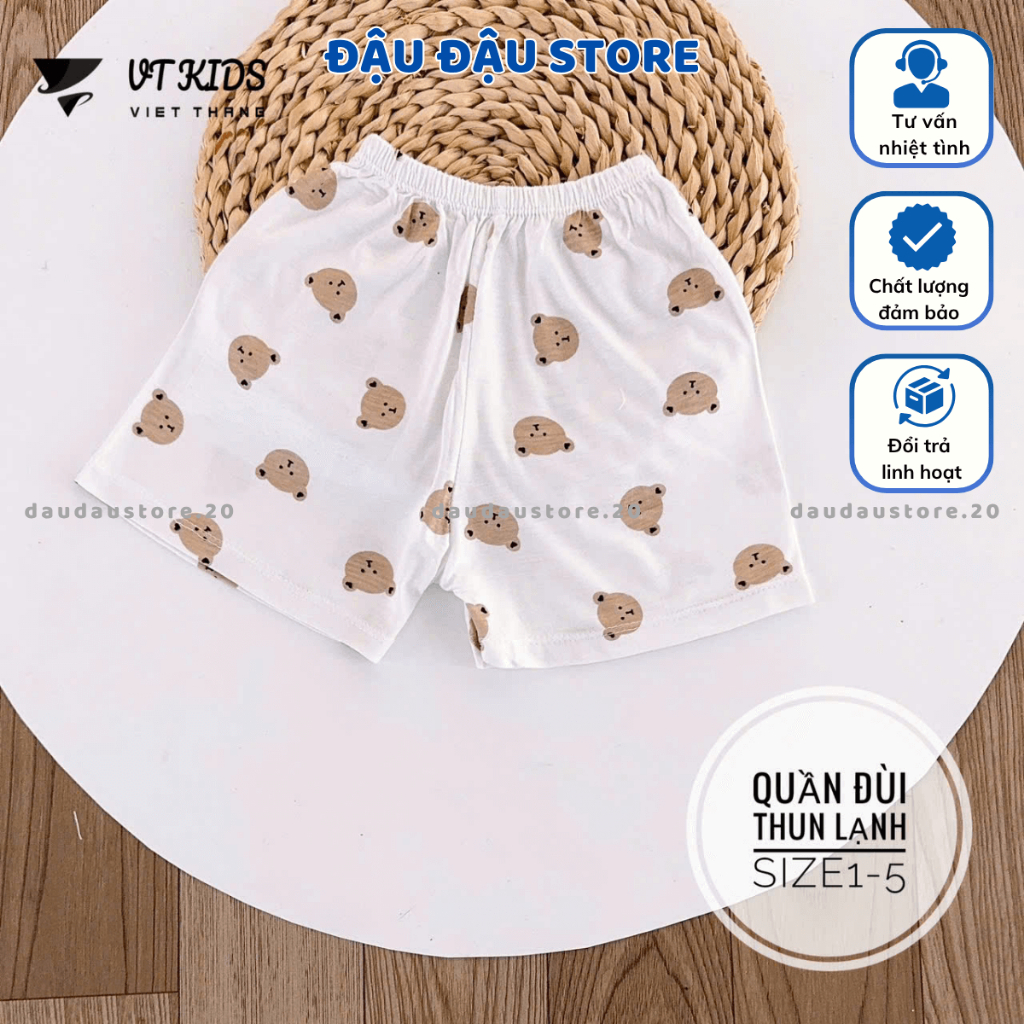 Set 5/10 Quần Đùi Quần Chục Trắng Thun Lạnh VT Cho Bé Gái Bé Trai 4-15kg Vải Mềm Mát Phối Họa Tiết [QL07] Đậu Đậu Store