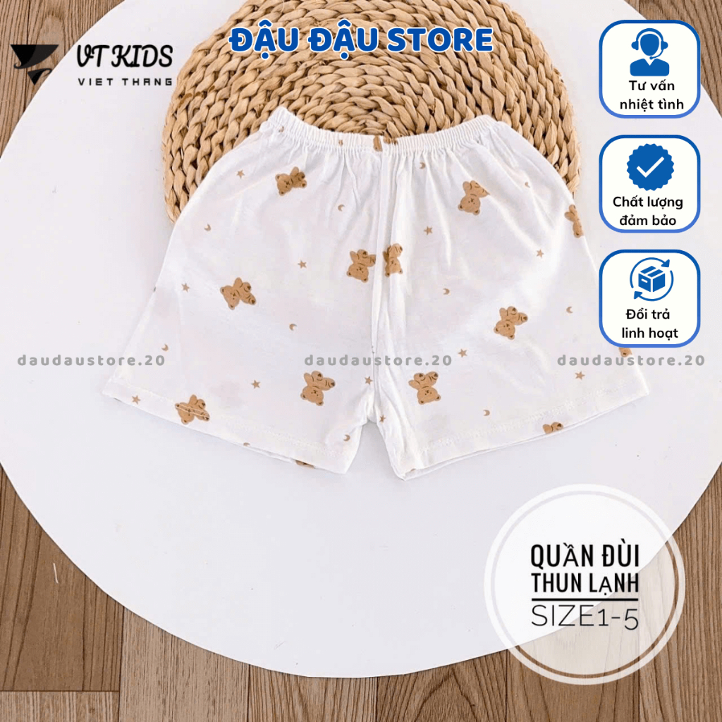 Set 5/10 Quần Đùi Quần Chục Trắng Thun Lạnh VT Cho Bé Gái Bé Trai 4-15kg Vải Mềm Mát Phối Họa Tiết [QL07] Đậu Đậu Store