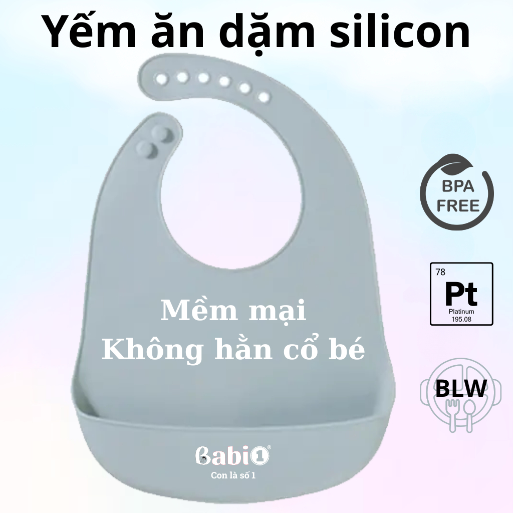 Yếm Ăn Dặm Silicon Babi 1 Máng Sâu Chống Thấm Cho Bé, Gập Gọn