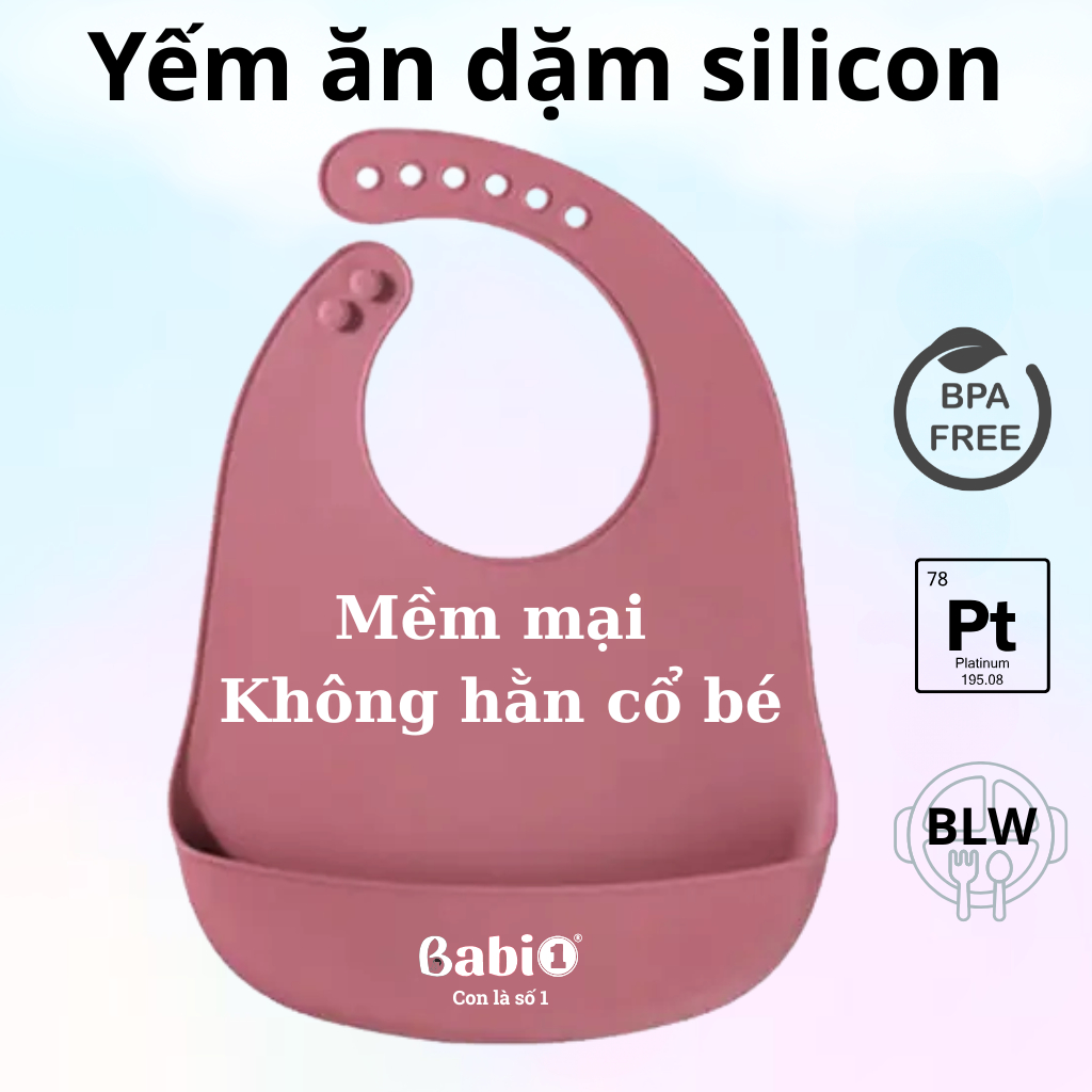 Yếm Ăn Dặm Silicon Babi 1 Máng Sâu Chống Thấm Cho Bé, Gập Gọn