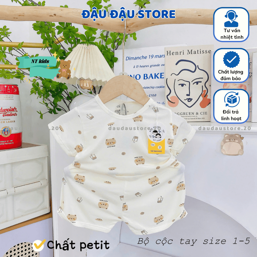 (Bộ Cài Vai) Set 2/3 bộ cộc kem cài vai thun lạnh petit mềm mịn cho bé trai bé gái size 4-14 kg DK-CV08 Đậu Đậu Store
