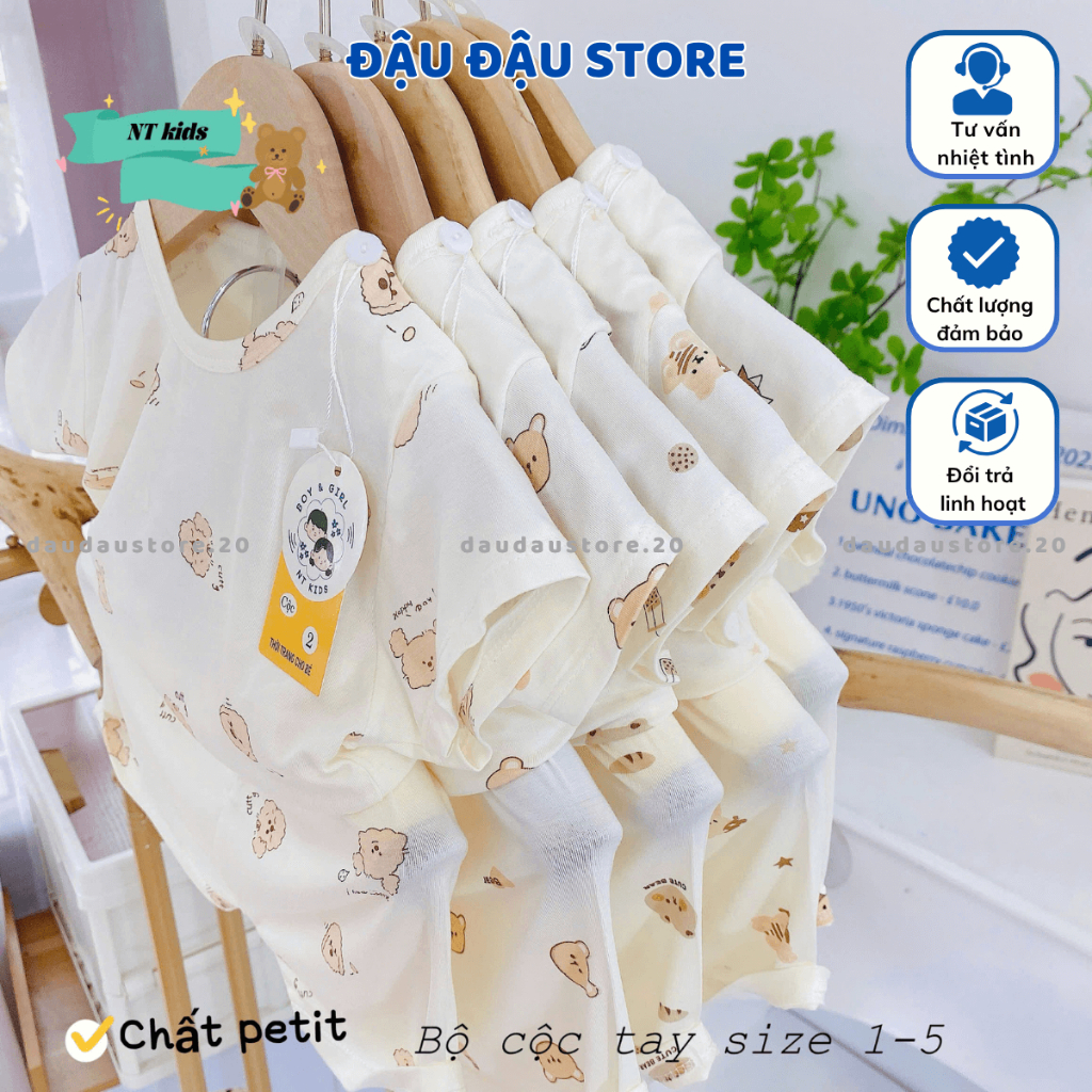 (Bộ Cài Vai) Set 2/3 bộ cộc kem cài vai thun lạnh petit mềm mịn cho bé trai bé gái size 4-14 kg DK-CV08 Đậu Đậu Store