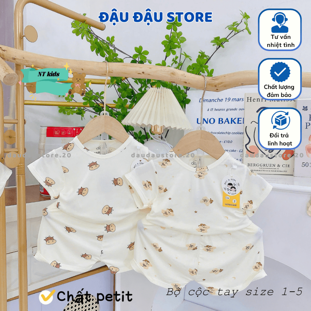 (Bộ Cài Vai) Set 2/3 bộ cộc kem cài vai thun lạnh petit mềm mịn cho bé trai bé gái size 4-14 kg DK-CV08 Đậu Đậu Store