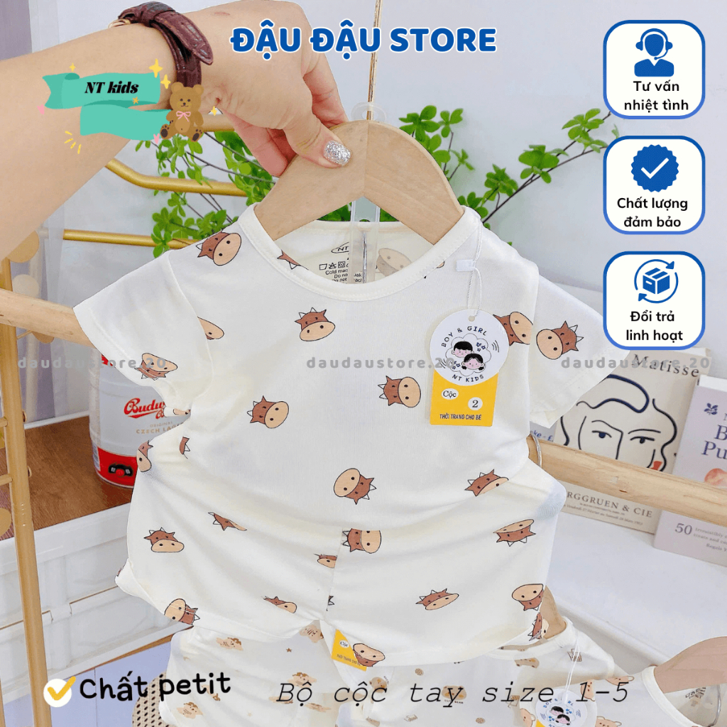 (Bộ Cài Vai) Set 2/3 bộ cộc kem cài vai thun lạnh petit mềm mịn cho bé trai bé gái size 4-14 kg DK-CV08 Đậu Đậu Store