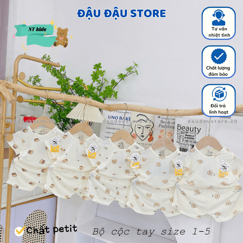 (Bộ Cài Vai) Set 2/3 bộ cộc kem cài vai thun lạnh petit mềm mịn cho bé trai bé gái size 4-14 kg DK-CV08 Đậu Đậu Store