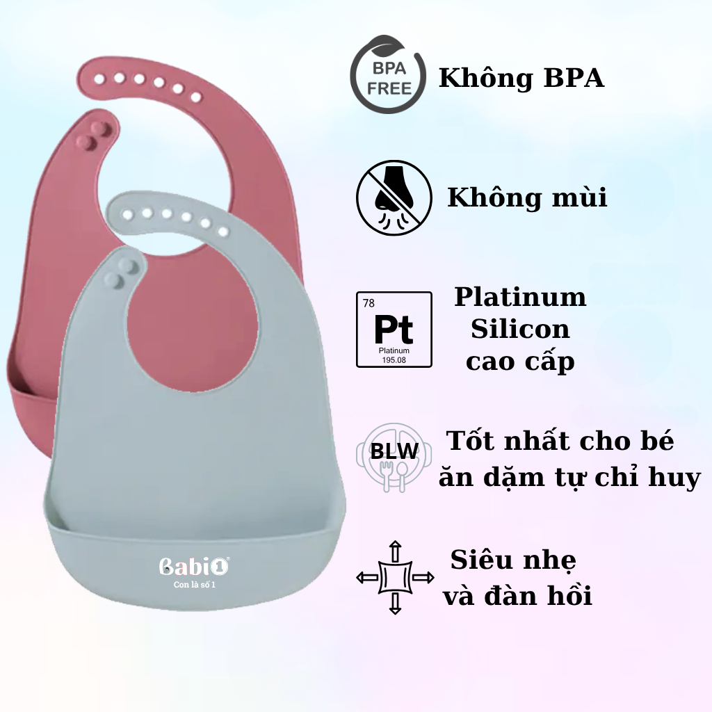Yếm Ăn Dặm Silicon Babi 1 Máng Sâu Chống Thấm Cho Bé, Gập Gọn
