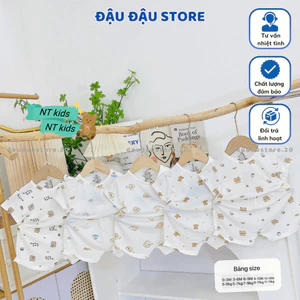Set 3/5 Bộ Cộc Tay Cài Vai Trắng Thun Lạnh in hoạ tiết cho bé trai gái size 4-14 kg MD-CV08 Đậu Đậu Store
