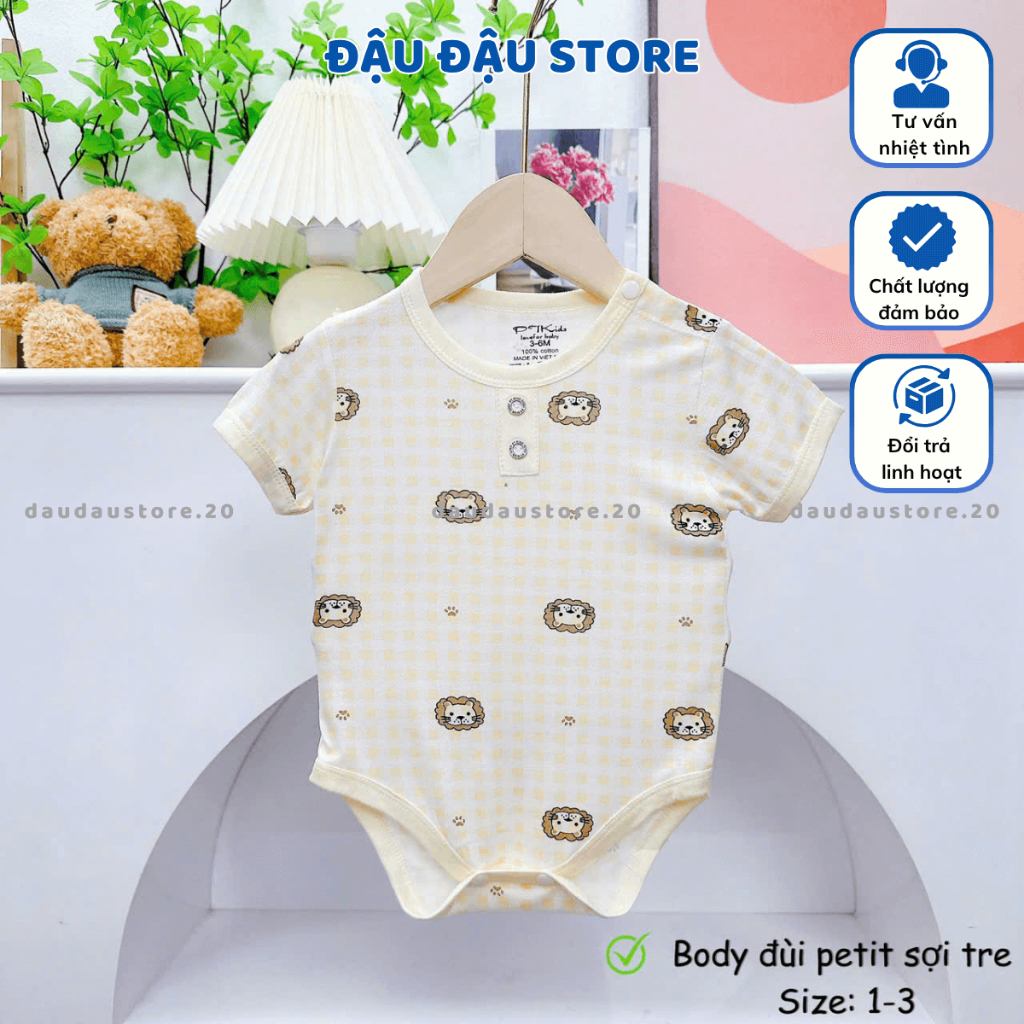 Set 3/5 Body Chip Bodysuit Petit Sợi Tre Cộc Tay cho bé Sơ sinh từ 3-9 kg mềm mại cho bé trai bé gái PT Đậu Đậu Store