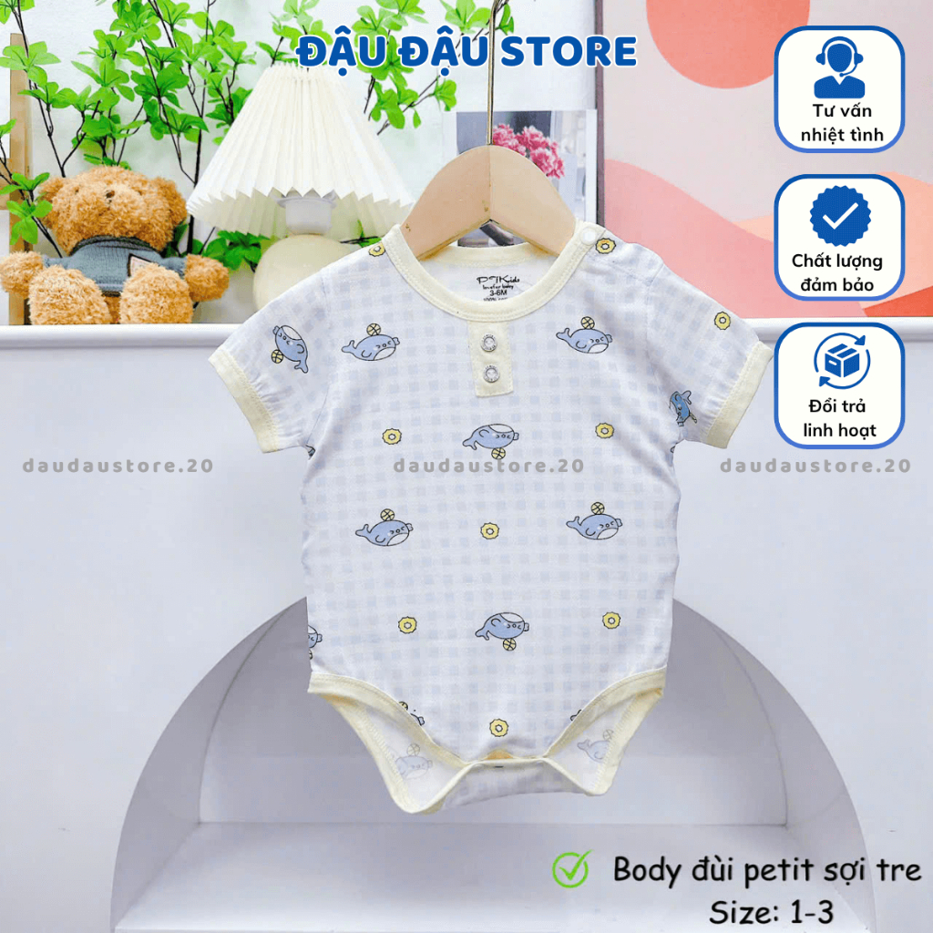 Set 3/5 Body Chip Bodysuit Petit Sợi Tre Cộc Tay cho bé Sơ sinh từ 3-9 kg mềm mại cho bé trai bé gái PT Đậu Đậu Store