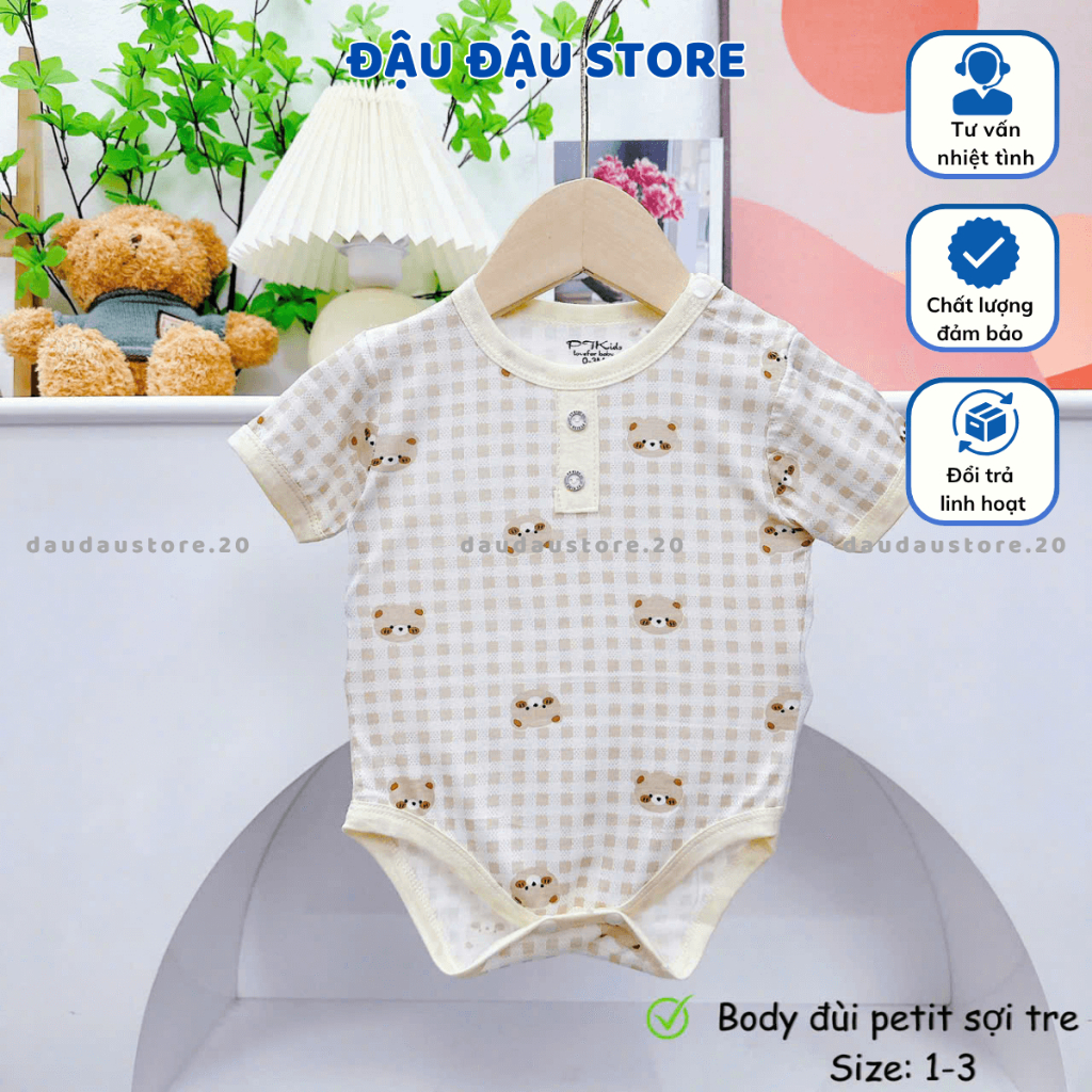 Set 3/5 Body Chip Bodysuit Petit Sợi Tre Cộc Tay cho bé Sơ sinh từ 3-9 kg mềm mại cho bé trai bé gái PT Đậu Đậu Store