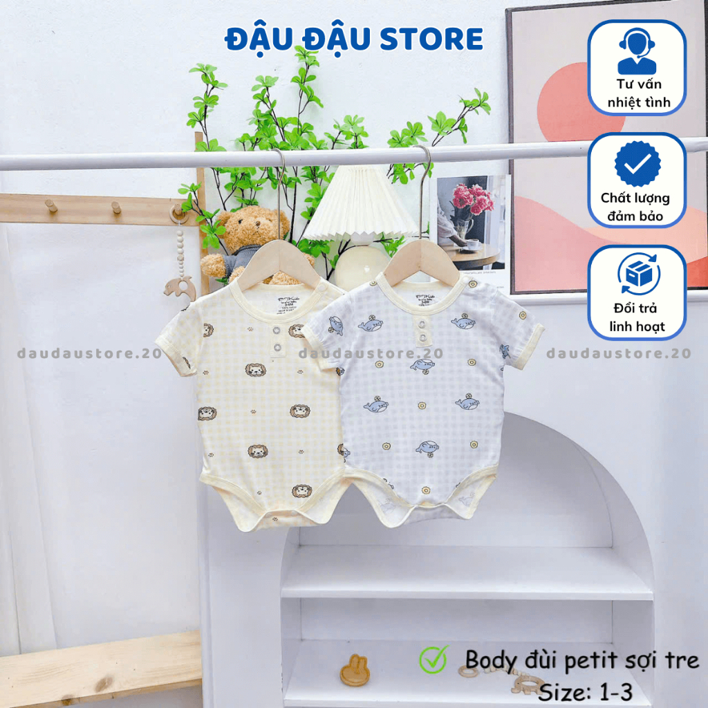 Set 3/5 Body Chip Bodysuit Petit Sợi Tre Cộc Tay cho bé Sơ sinh từ 3-9 kg mềm mại cho bé trai bé gái PT Đậu Đậu Store