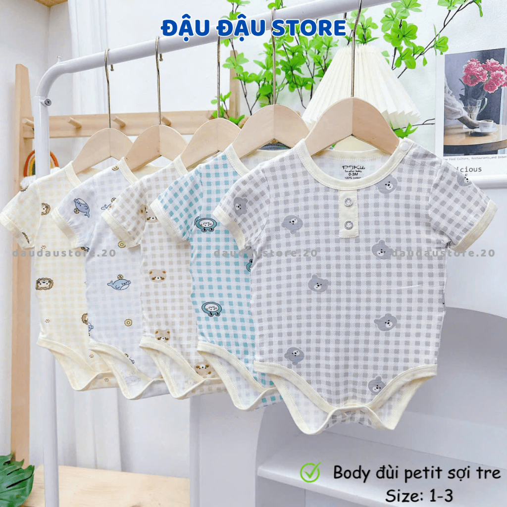 Set 3/5 Body Chip Bodysuit Petit Sợi Tre Cộc Tay cho bé Sơ sinh từ 3-9 kg mềm mại cho bé trai bé gái PT Đậu Đậu Store