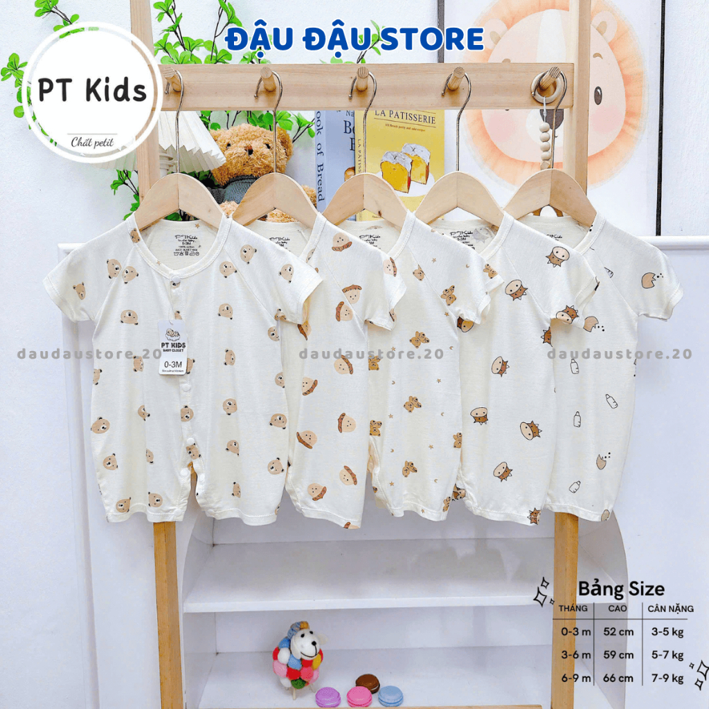 Set 3/5 Bộ Body Cộc Tay Cúc Giữa Thun Lạnh  Sơ Sinh mềm mịn cho bé trai bé gái 3-9kg PT-BODY1 Đậu Đậu Store