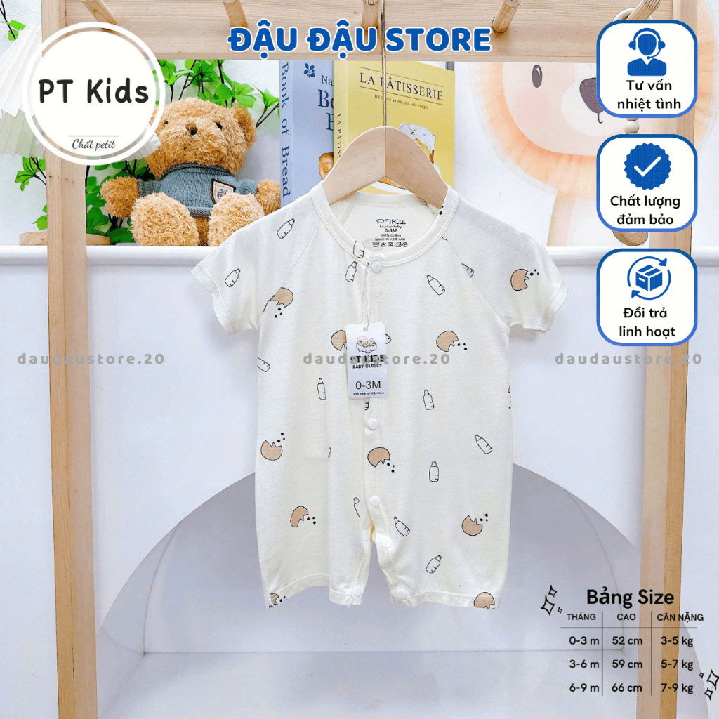 Set 3/5 Bộ Body Cộc Tay Cúc Giữa Thun Lạnh  Sơ Sinh mềm mịn cho bé trai bé gái 3-9kg PT-BODY1 Đậu Đậu Store