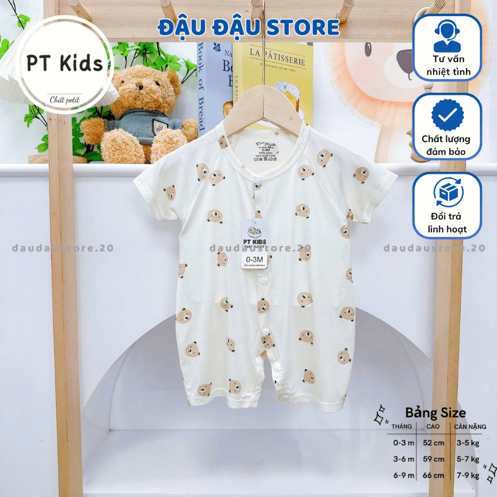 Set 3/5 Bộ Body Cộc Tay Cúc Giữa Thun Lạnh  Sơ Sinh mềm mịn cho bé trai bé gái 3-9kg PT-BODY1 Đậu Đậu Store