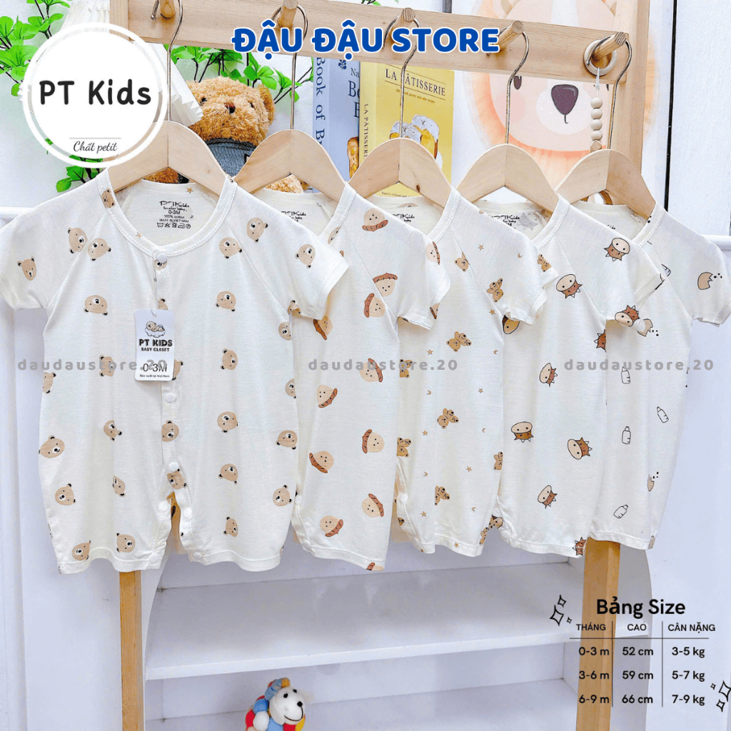 Set 3/5 Bộ Body Cộc Tay Cúc Giữa Thun Lạnh  Sơ Sinh mềm mịn cho bé trai bé gái 3-9kg PT-BODY1 Đậu Đậu Store
