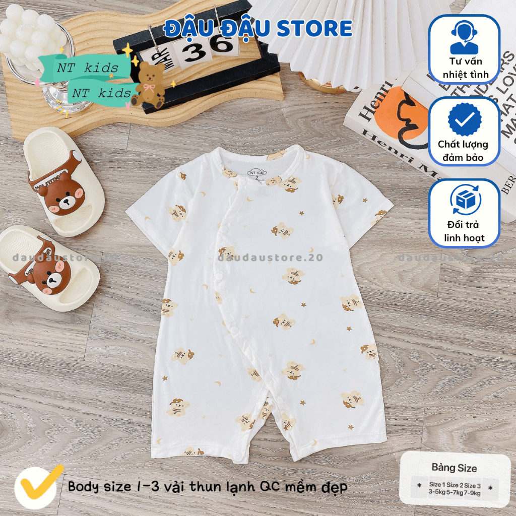 Set 2-3 Bộ Body Cộc Tay  Thun Lạnh Vạt Chéo Cúc Bấm Sơ Sinh mềm mịn cho bé trai bé gái 3-9kg MD-BD01 Đậu Đậu Store