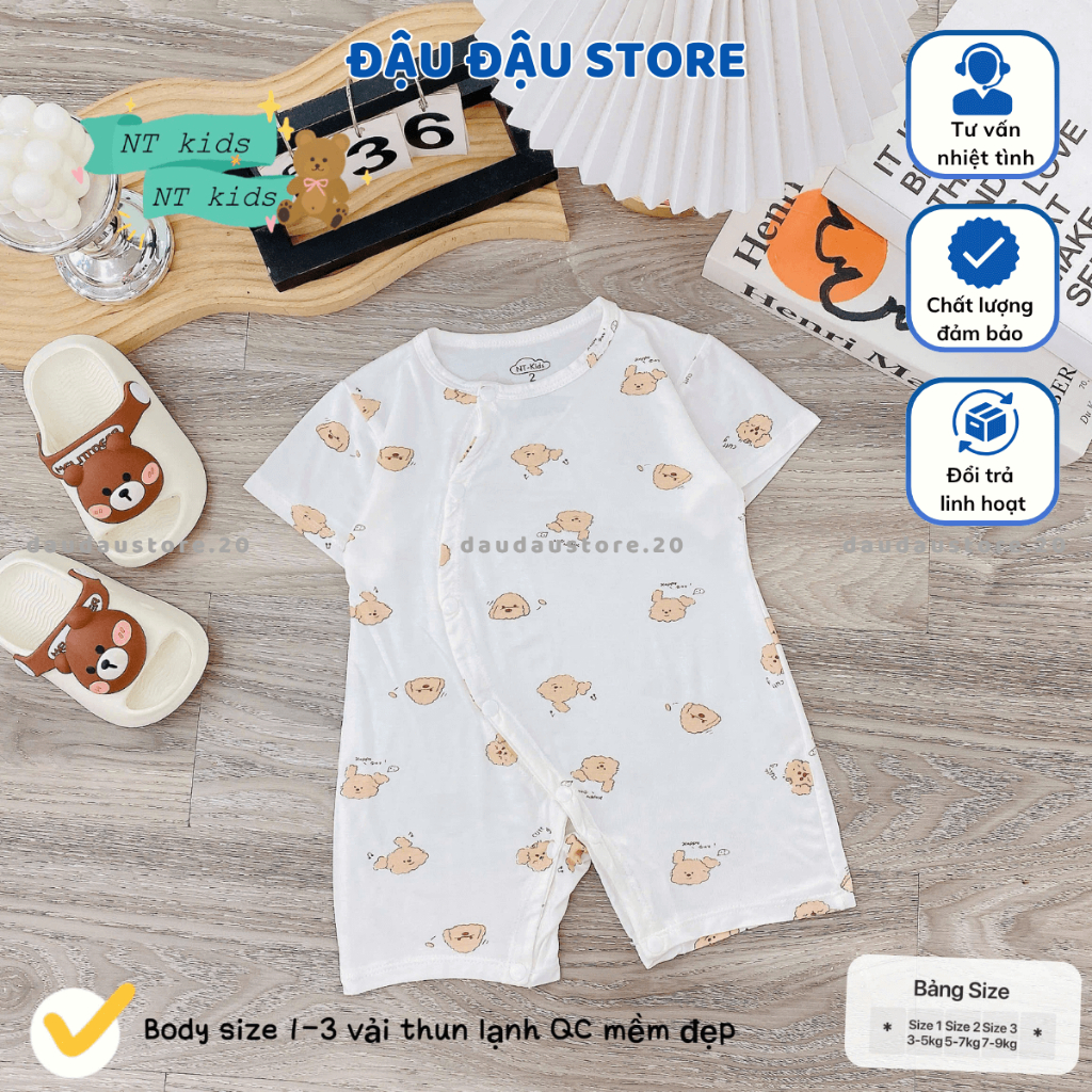 Set 2-3 Bộ Body Cộc Tay  Thun Lạnh Vạt Chéo Cúc Bấm Sơ Sinh mềm mịn cho bé trai bé gái 3-9kg MD-BD01 Đậu Đậu Store
