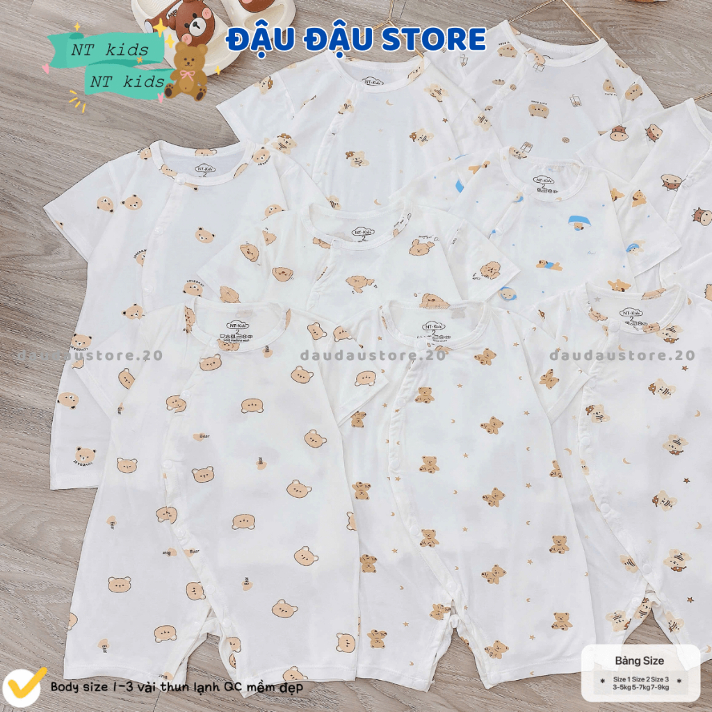 Set 2-3 Bộ Body Cộc Tay  Thun Lạnh Vạt Chéo Cúc Bấm Sơ Sinh mềm mịn cho bé trai bé gái 3-9kg MD-BD01 Đậu Đậu Store