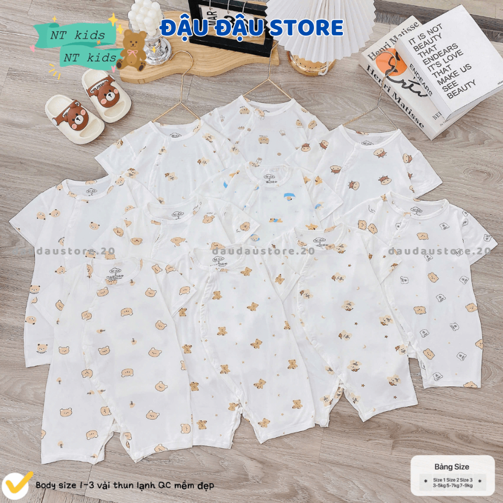 Set 2-3 Bộ Body Cộc Tay  Thun Lạnh Vạt Chéo Cúc Bấm Sơ Sinh mềm mịn cho bé trai bé gái 3-9kg MD-BD01 Đậu Đậu Store