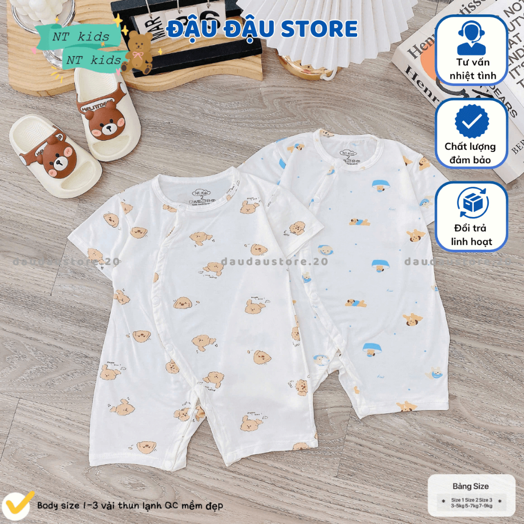Set 2-3 Bộ Body Cộc Tay  Thun Lạnh Vạt Chéo Cúc Bấm Sơ Sinh mềm mịn cho bé trai bé gái 3-9kg MD-BD01 Đậu Đậu Store