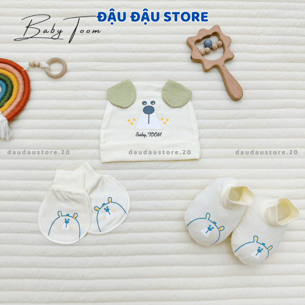 Combo Mũ Bao Tay  Bao Chân BABY TOOM Thun Lạnh Petit Cho Bé Sơ Sinh mềm mịn co giãn in họa tiết Đậu Đậu Store