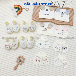 Combo Mũ Bao Tay Bao Chân BABY TOOM Thun Lạnh Petit Cho Bé Sơ Sinh mềm mịn co giãn in họa tiết Đậu Đậu Store