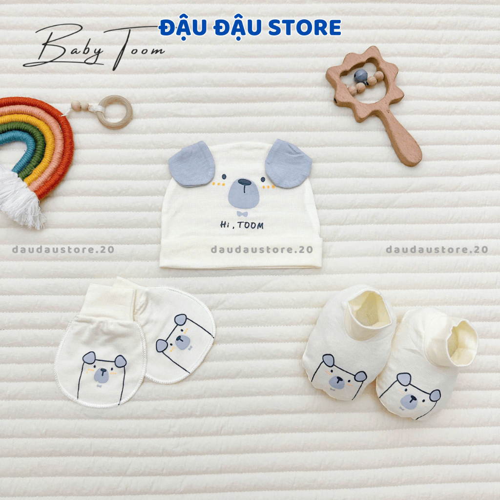Combo Mũ Bao Tay  Bao Chân BABY TOOM Thun Lạnh Petit Cho Bé Sơ Sinh mềm mịn co giãn in họa tiết Đậu Đậu Store