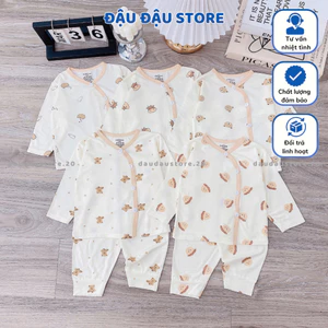 Set 2/3 Bộ dài tay thun lạnh cho bé sơ sinh trơn màu kem vải thun lạnh mềm mịn cho bé trai gái 3-9kg DL12 Đậu Đậu Store